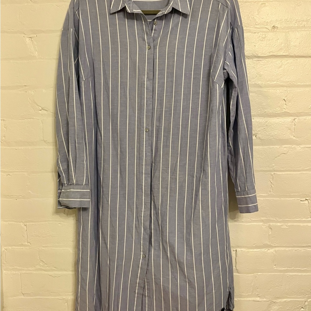 Blue and white Striped Shirt Dress